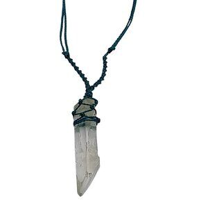 Unisex Necklace Woven Macrame Thread Natural Stone Quartz Crystal